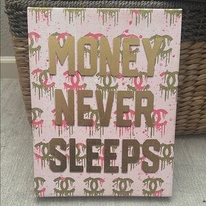 Money Never Sleeps Pink and Gold Canvas Art